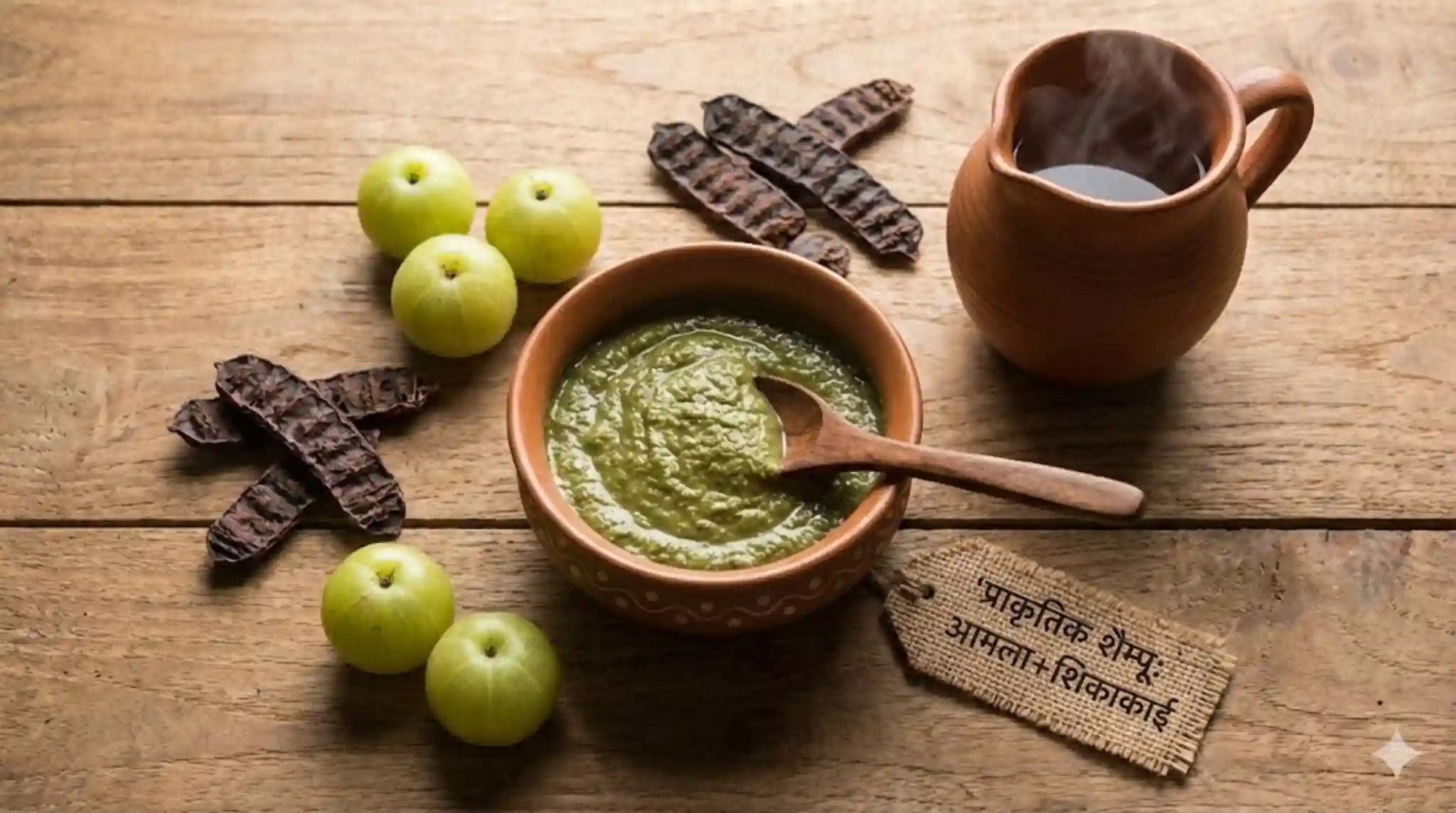 आमला और शिकाकाई से घर पर बनाया गया प्राकृतिक शैम्पू — सर्दियों में बाल झड़ना रोकने के लिए