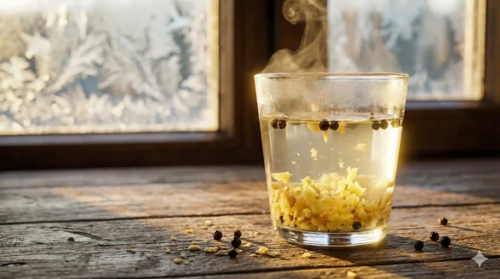 सर्दियों में पेट की चर्बी कम करने के लिए अदरक और काली मिर्च वाला गुनगुना पानी — आयुर्वेदिक नाश्ता